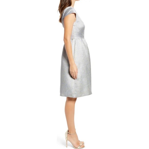 NWT Dessy Collection Bateau Neck Cap Sleeve Cocktail Dress Cloudy Gold 4 - Picture 2 of 13